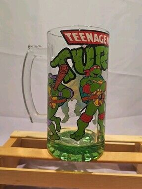Teenage Mutant Ninja Turtles Cartoon Large 9" Glass Beer Mug Nickeldeon 1.5Liter